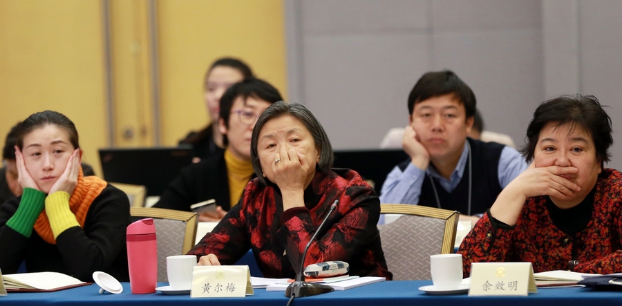 李源潮參加婦聯界別聯組討論 向女委員獻花