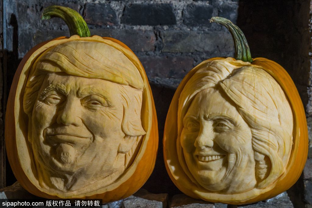 英國：萬圣節最新流行人臉南瓜 特朗普希拉里“上鏡”