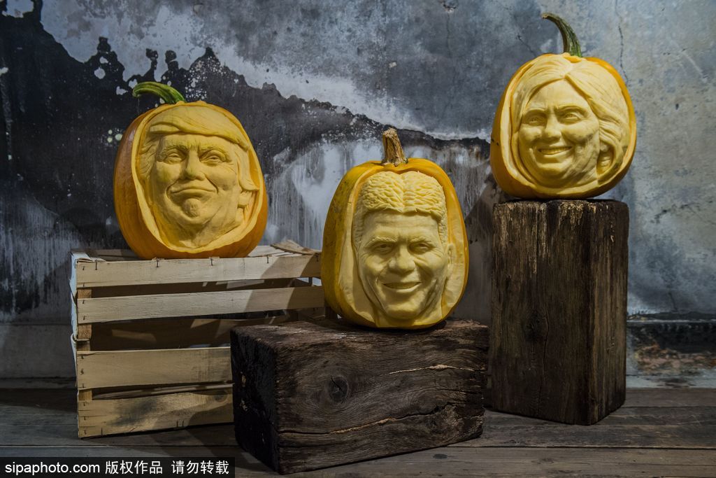 英國：萬圣節最新流行人臉南瓜 特朗普希拉里“上鏡”