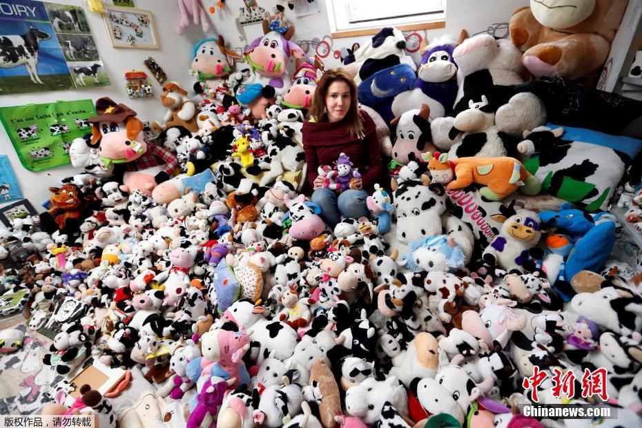 法國(guó)女模酷愛(ài)收集玩偶 與上千奶牛玩偶“同吃同住”