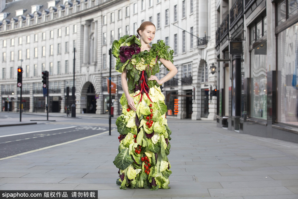 時(shí)尚bug沖擊！ 英國(guó)模特展示沙拉材料制成服裝
