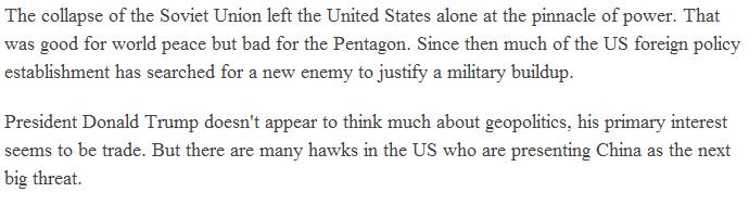 【老外談】美國學(xué)者：中國并非美國的敵對國