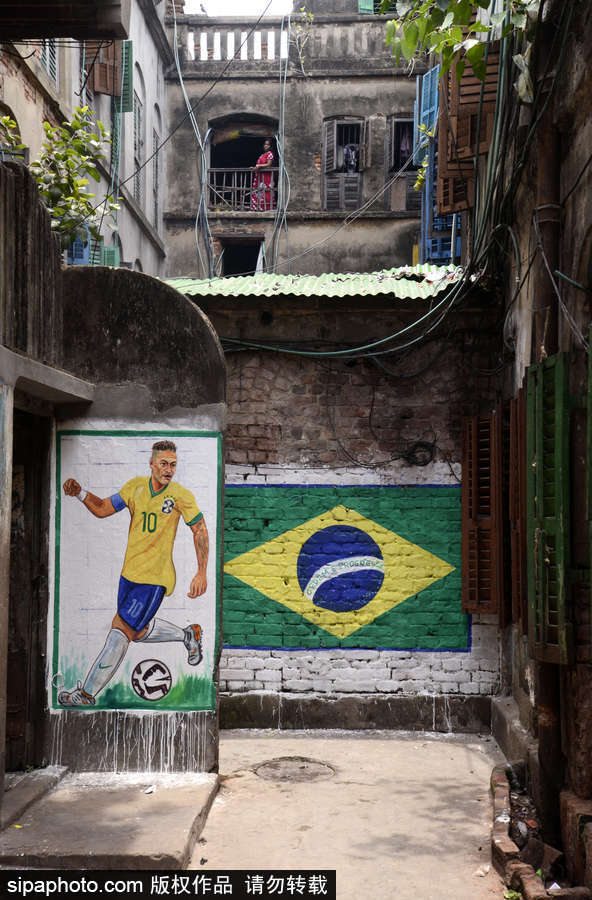 印度藝術家創作涂鴉迎接2018世界杯到來