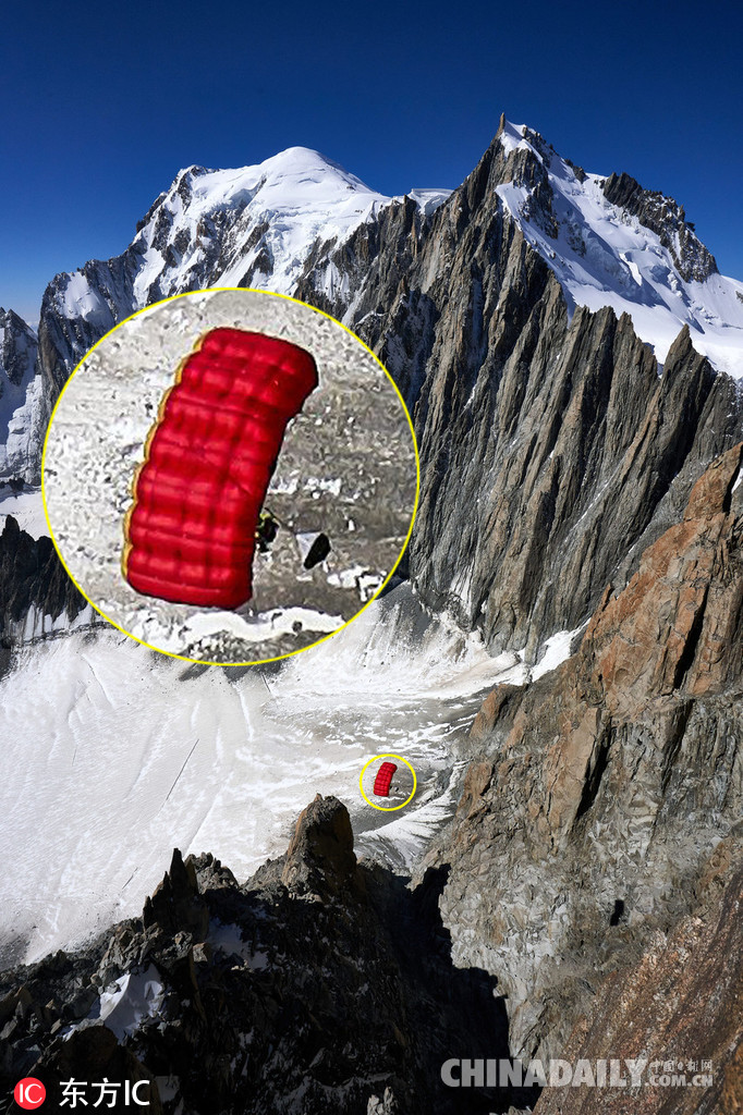 死亡挑戰！膽肥牛人勃朗峰上挑戰懸崖跳傘